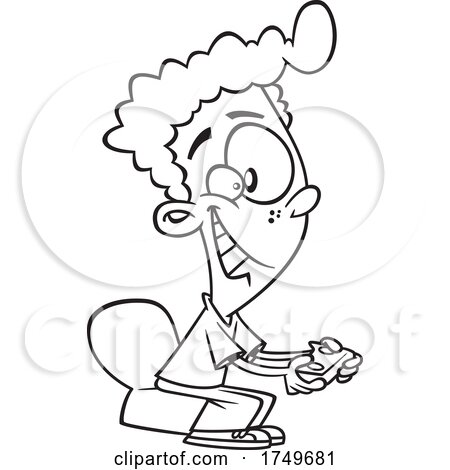 Cartoon Black and White Boy Playing a Video Game by toonaday