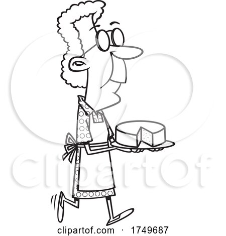 Cartoon Black and White Granny with a Sponge Cake by toonaday