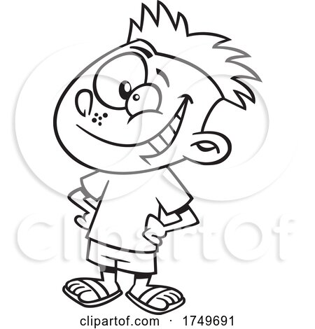 Cartoon Black and White Happy Boy by toonaday