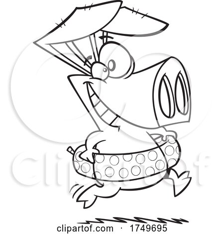 Cartoon Black and White Beach Hog with an Inner Tube by toonaday