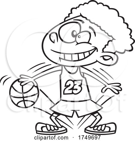 Cartoon Black and White Boy Dribbling a Basketball by toonaday