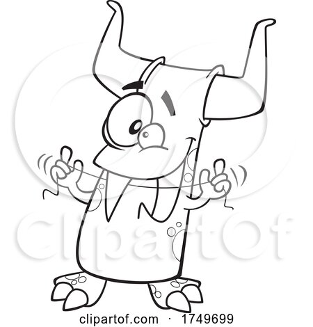 Cartoon Black and White Monster Flossing Its Fang by toonaday