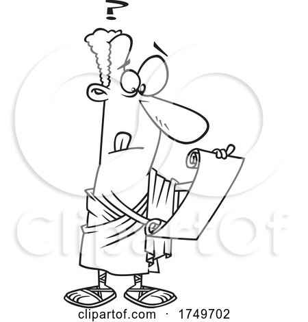 Cartoon Black and White Greek Man Holding a Scroll by toonaday