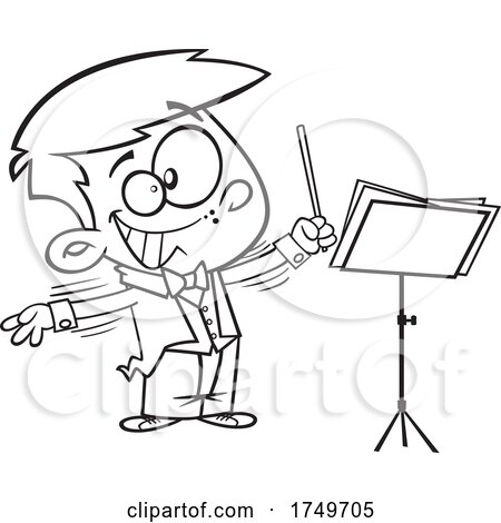 Cartoon Black and White Boy Music Conductor by toonaday