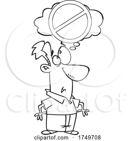 Cartoon Black and White Man with a No Thinking Sign by toonaday