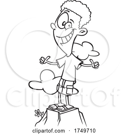 Cartoon Black and White Positive Boy or Man on a Mountain by toonaday