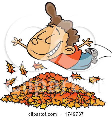 Cartoon Boy Diving in to Autumn Leaves by toonaday
