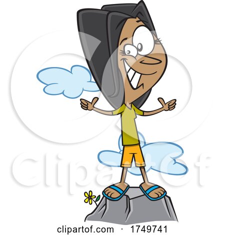 Cartoon Positive Girl or Woman on a Mountain by toonaday