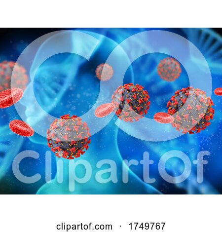 3D Medical Background with Covid 19 Virus Cells and Blood Cells with Male Figure in Background by KJ Pargeter