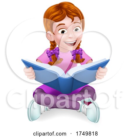 Girl Child Kid Cartoon Character Reading a Book by AtStockIllustration