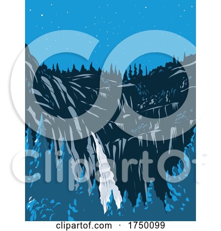 Nighttime at Cascade Falls or the Cascades with Rugged Merced River Canyon in Sierra Nevada Within Yosemite National Park California USA WPA Poster Art by patrimonio