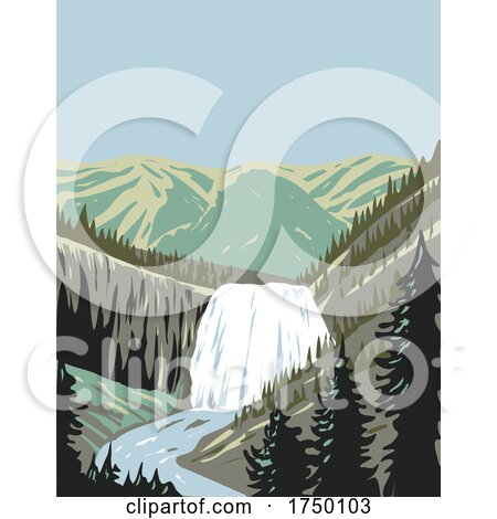 Gibbon Falls a Waterfall on the Gibbon River in Northwestern Yellowstone National Park Wyoming USA WPA Poster Art by patrimonio