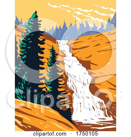 Chilnualna Falls on Chilnualna Creek in Sierra Nevada Within Yosemite National Park California USA WPA Poster Art by patrimonio