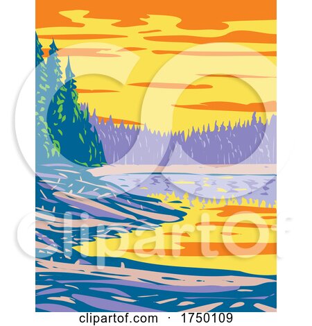 Ribbon Lake in the Canyon Section of Yellowstone National Park Montana USA WPA Poster Art by patrimonio