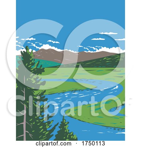 Hayden Valley a Sub Alpine Valley Straddling the Yellowstone River in Yellowstone National Park Teton County Wyoming USA WPA Poster Art by patrimonio