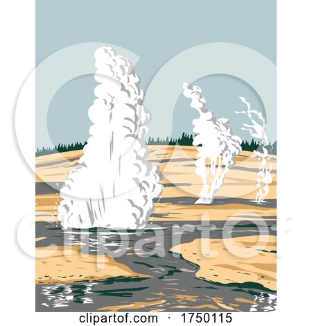 Norris Geyser Basin the Hottest Oldest and Most Dynamic of Yellowstone's Thermal or Geothermal Areas in Yellowstone National Park Teton County Wyoming USA WPA Poster Art by patrimonio