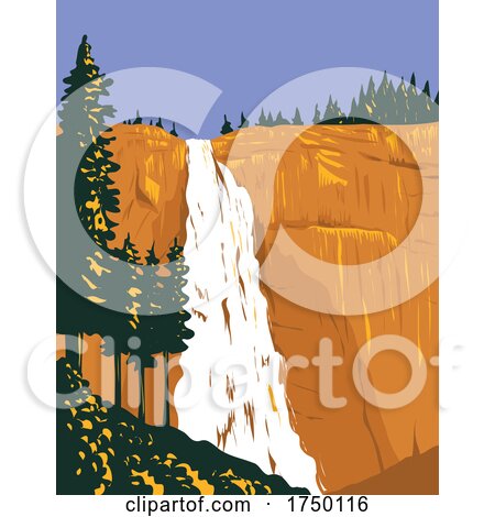 Nevada Falls on Merced River Below Granite Dome Liberty Cap West of Little Yosemite Valley Within Yosemite National Park California USA WPA Poster Art by patrimonio