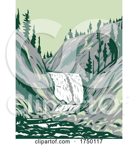 Mystic Falls a Cascade Type Waterfall on the Little Firehole River Within Yellowstone National Park Teton County Wyoming USA WPA Poster Art by patrimonio