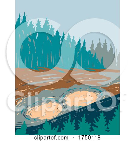 Mud Volcano a Major Geyser Area on the East Half of in Yellowstone National Park Teton County Wyoming USA WPA Poster Art by patrimonio