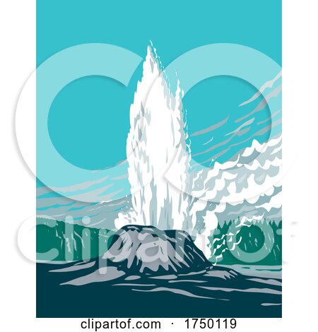 Castle Geyser a Cone Geyser Located in the Upper Geyser Basin in Yellowstone National Park Teton County Wyoming USA WPA Poster Art by patrimonio