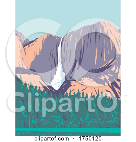 Yosemite Falls the Highest Waterfall in Yosemite National Park Located in the Sierra Nevada California USA WPA Poster Art by patrimonio