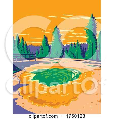 Morning Glory Pool a Hot Spring in the Yellowstone Upper Geyser Basin in Yellowstone National Park Teton County Wyoming USA WPA Poster Art by patrimonio
