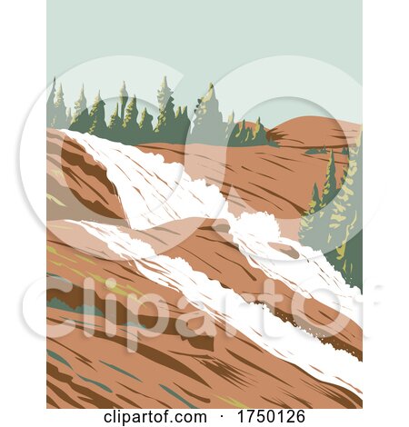 Waterwheel Falls on Tuolumne River in Sierra Nevada Within Yosemite National Park California USA WPA Poster Art by patrimonio