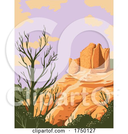 Cutthroat Castle Ruins in Hovenweep National Monument Located in Cortez  Colorado and Blanding Utah on Cajon Mesa of Great Sage Plain USA WPA Poster Art by patrimonio