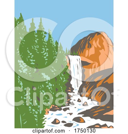 Vernal Fall on the Merced River Just Downstream of Nevada Fall Within Yosemite National Park California USA WPA Poster Art by patrimonio