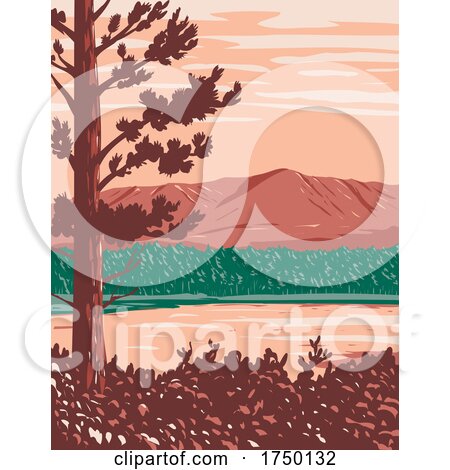 Mount Katahdin Maine North Woods and River Flowing in Katahdin Woods and Waters National Monument Within Penobscot County Maine USA WPA Poster Art by patrimonio