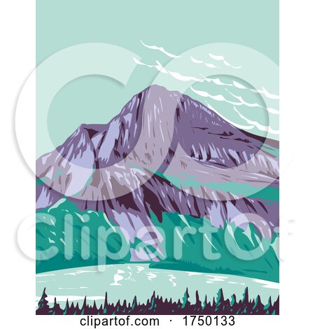 Hidden Lake with Bearhat Mountain in Background Located in Glacier National Park Montana USA WPA Poster Art by patrimonio