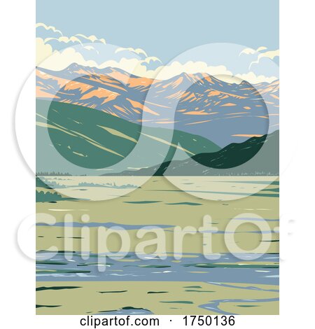 Tower Roosevelt and the Lamar Valley with the Lamar River Flowing Located in Yellowstone National Park Teton County Wyoming USA WPA Poster Art by patrimonio