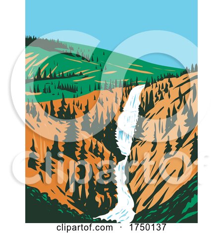 Undine Falls a 3 Tiered Waterfall on the Lava Creek in Northern Yellowstone National Park Wyoming USA WPA Poster Art by patrimonio
