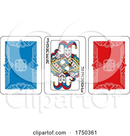 Playing Card Joker and Back Yellow Red Blue Black by AtStockIllustration