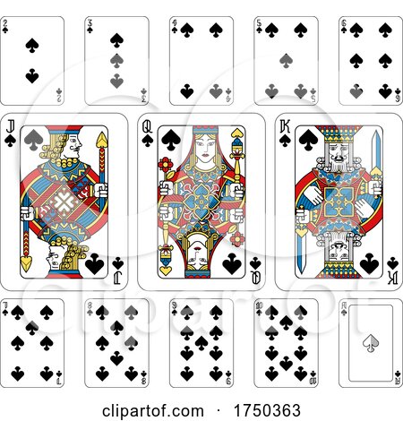Playing Cards Spades Yellow Red Blue and Black by AtStockIllustration