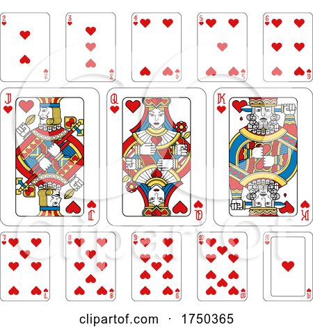 Playing Cards Hearts Yellow Red Blue and Black by AtStockIllustration