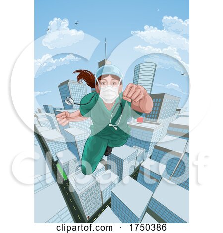 Doctor Nurse Scrubs Superhero Flying Super Hero by AtStockIllustration