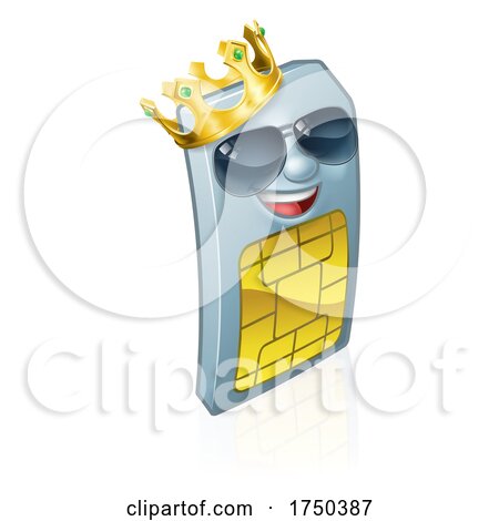 Sim Card Cool King Mobile Phone Cartoon Mascot by AtStockIllustration
