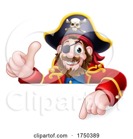 Pirate Captain Cartoon Peeking Sign Background by AtStockIllustration