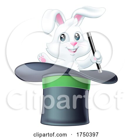Magic Trick Magician Top Hat Rabbit Holding Wand by AtStockIllustration