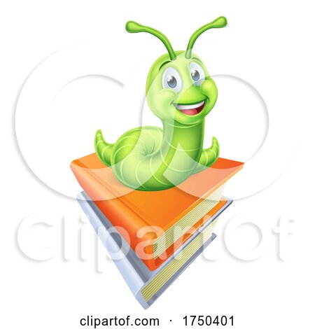 Bookworm Caterpillar Worm on Book Pile by AtStockIllustration