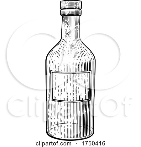 Glass Drink Bottle Vintage Etching Woodcut Style by AtStockIllustration