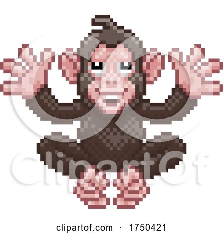 Monkey Chimp Pixel Art Animal Video Game Cartoon by AtStockIllustration