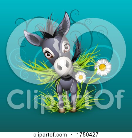 Little Donkey in Grass over Emerald by Oligo