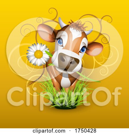 Jersey Cow in Grass over Gold by Oligo