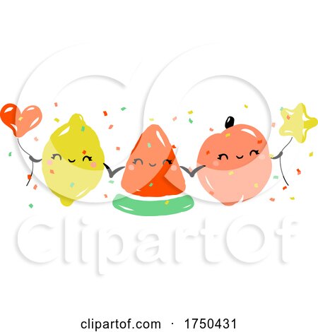 Kawaii Characters of Lemon Watermelon and Peach Celebrating by elena