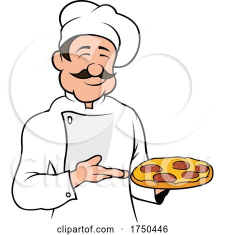 Happy Cartoon Chef Holding a Pizza Pie by dero