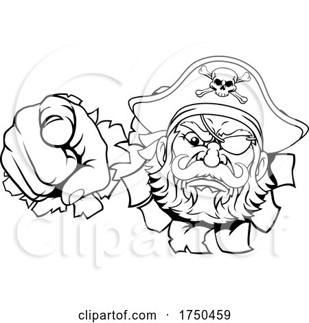 Pirate Captain Cartoon Pointing Tearing Background by AtStockIllustration