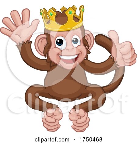Monkey King Crown Waving Thumbs up Cartoon Animal by AtStockIllustration