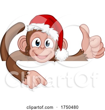 Christmas Monkey Cartoon Character in Santa Hat by AtStockIllustration